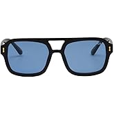 I-SEA Women's Royal Polarized Sunglasses - Retro Aviator Sunglasses for Women, Trendy Sunglasses with Scratch-Resistant Lenses & Polycarbonate Frame - Black Frame, Blue Polarized Lens