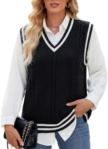 Locachy Women's Slim V Neck Sleeveless Sweater Vest Cable Knit