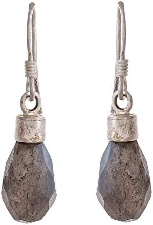 Mahal Jewels Grey colour Rainbow Stone silver material the black drop earrings for Women