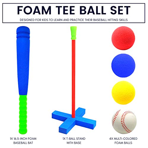 UrbanRed 16.5 inch Kids Foam T Ball Baseball Set Toy for Toddlers, 4