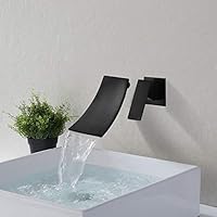 LEEGOYO Wall Mount Bathroom Faucet Waterfall Sink Faucet Single Handle Stainless Steel Waterfall Faucet Full Copper Into the Wall Body Conjoined(Black)