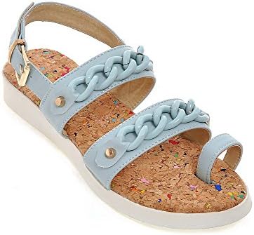 AllhqFashion Women's Soft Material Buckle Open Toe Low-Heels Solid Sandals, Blue, 37