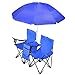 Flexzion Double Folding Chair with Removable Umbrella Table Cooler Bag Fold Up Steel Construction Dual Seat for Patio Beach Lawn Picnic Fishing Camping Garden and Carrying Bag
