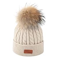 WARMSHOP Baby Hat Cute Hairball Kids Cuff Knit Beanie Lovely Winter Warm Crochet Cap for Boys Girls 2-8 Years (2-8 Years Old, Beige)