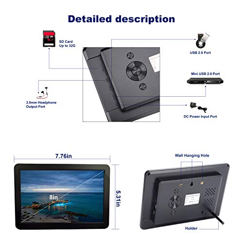 CofunKool Digital Photo Frame 8 inches, HD Digital Picture Frame with 1920x1080 IPS Screen, Support 1080P Video, Music Player, Auto On/Off Timer, Calendar, Alarm, with Remote Control