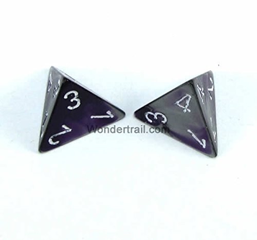WCXPG0432E2 Purple and Steel Gemini Dice with White Numbers D4 Aprox 16mm (5/8in) Pack of 2 Dice Chessex