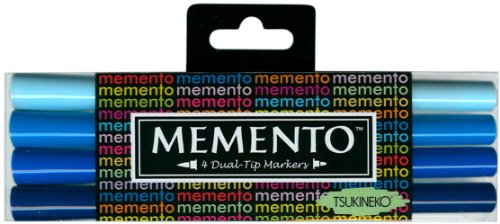 Tsukineko 4-Pack Dual-Ended Fade-Resistant and Water-Based Memento Markers, Ocean