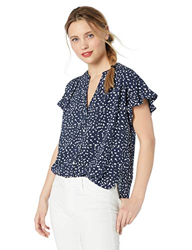 J.Crew Mercantile Women's Dot Printed Ruffle Sleeve Camp Shirt, Splatter Navy Salt, L