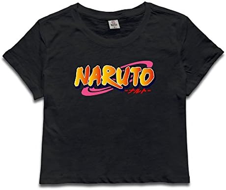 PONTAON Women's Naruto Logo Printed Crop Top Bare Midriff Casual T-shirt M Black
