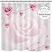 Riyidecor Pink Floral Shower Curtain Rose Flower Green Leaf Spring Shower Curtain Panel Polyester Waterproof Fabric 72x78 Inch Free Plastic Hooks 12-Pack