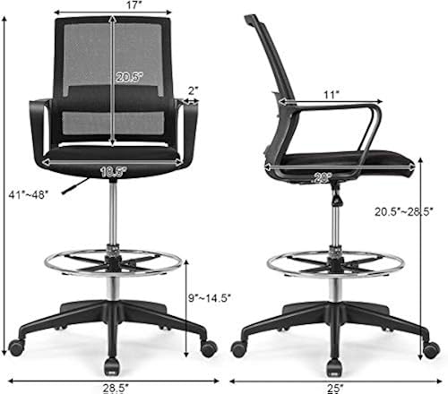 POWERSTONE Drafting Chair Ergonomic Mid-Back Mesh Office Chairs