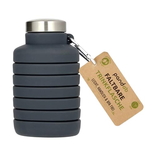 pandoo 700ml Collapsible Silicone Bottle - BPA Free, Leak Proof and Reusable - Lightweight Sports Water Bottle for Outdoor, Travel, Fitness - Black & Lilac (Black)