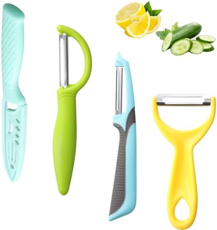 4 Piezas Pelador, Pelador Giratorio de Verduras de Acero Inoxidable, Cuchillo para Frutas con Mango Antideslizante para Patatas, Manzanas, Zanahorias y Pepinos — foto 1 de 7
