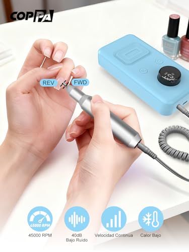 COPPA Professional Nail Lathe, NDK106 Electric Nail File with 12 Bits 31 Bands, 45000 RPM Adjustable Speed Nail Drill Kit for Polishing and Removal of Acrylic Nails, Salon & Home