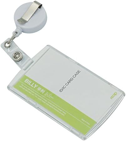 Bluemoona One Set - Hard Plastic ID Card Holder Credit Cards Vertical And Badge Reel Retractable Clip office Business (White)