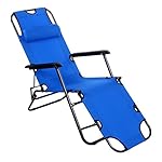 F&D Folding Chaise Lounge Chair Folded Recliner Beach Chaise Portable Cot w/Adjustable Pillow (70inch, Blue)