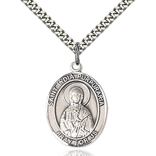 Sterling Silver St. Lydia Purpuraria Pendant 1 x 3/4 inches with Heavy Curb Chain