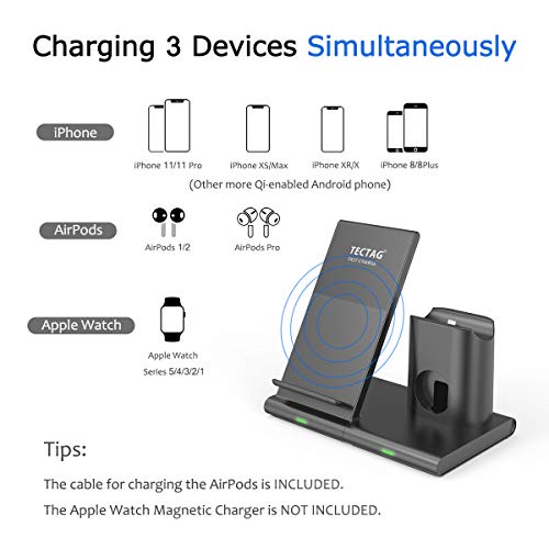 Wireless Charger, TECTAG 10W Fast 3 in 1 Wireless Charging Station for iPhone Apple Watch AirPods, D - //coolthings.us