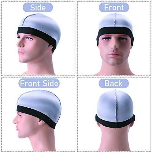 3 Pack Silky Stocking Wave Cap Sleep Cap Shower Cap Durag Base Dome Cap for Men,Colors B2 - Thumbnail 2