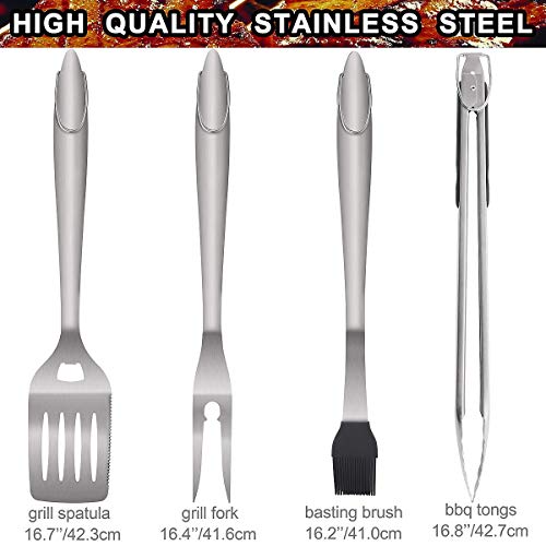 POLIGO 19PCS BBQ Grill Tools Set Extra Thick Stainless Steel Barbecue Grilling Accessories Set with Aluminum Case for Christmas Birthday Gifts - Outdoor Grill Utensil Kit Ideal Presents for Dad Men