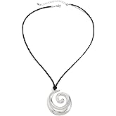 NLMSKI Large Spiral Swirl Open Circle Pendant Long Rope Cord Necklace Two Colors For Women Statement Boho Minimalist Gold Color Silver Color Adjustable