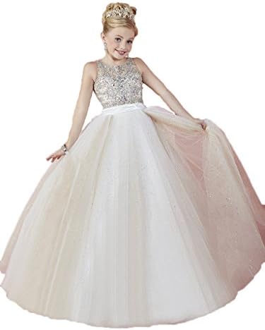 Girls Floor Length Glitz Princess Pageant Dresses Formal Gowns 16 US Champagne