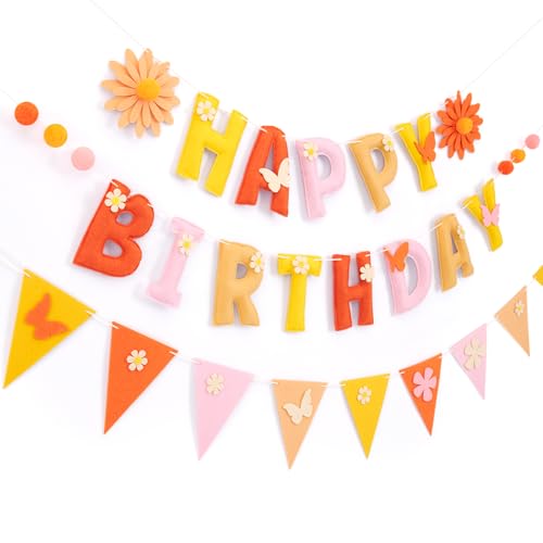 Pink Orange Felt Birthday Banner Bunting