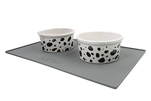 BarksBar Original Silicone Pet Feeding Mat For Dogs & Pets - Easy to Clean Flexible FDA Grade Silicone, Waterproof, Non-Slip Dog Bowl Place Mat (Large, Gray)