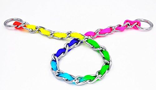 JWPCEU Rainbow Color Stainless Steel P Chock Metal Chain Training Dog Pet Collars Necklace Walking Training Pet Supplies for Small Medium Dogs,L - Image 4