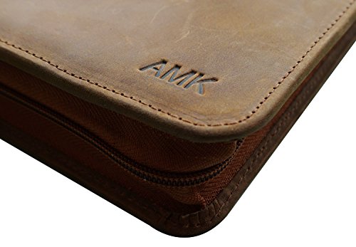 [Custom Engraved] Crazy-horse Leather Portfolio Vintage Padfolio Case Professional Business Organizer Folder Tablet Pad Folio, with Letter Size Notepad, Zippered Closure - Thumbnail 5