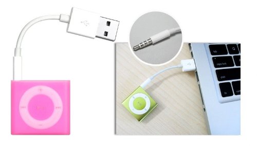 VIMVIP 2 in 1 USB Sync Charger Adapter Cable for Apple iPod Shuffle 3rd, 4th and 5th Gen- White