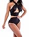 Pink Queen Women's No Pad High Waist Criss Cross Bikini Set Swimsuit L Black-2