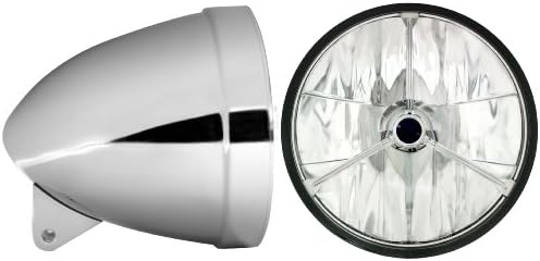 Adjure HB71010-4 7" Smooth Chrome Ventura Highway Design Motorcycle Headlight Bucket Combo with Wave Cut Black Dot Headlamp (Part No: T70400)