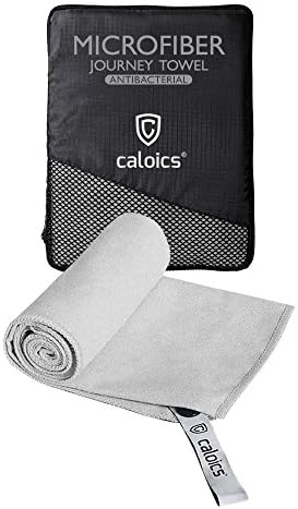 Caloics Microfiber Travel &amp; Sports Towel with Breathable Mesh Bag - Absorbent Fast Drying, Compact, Soft, Light, Antibacterial,For Backpacking,Camping,Hiking,Gym,Yoga &amp;Bath (Gray, Small-32"x16")