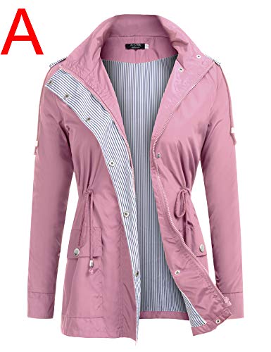 FISOUL Raincoats Waterproof Lightweight Rain Jacket Active Outdoor Hooded Women's Trench Coats Pink