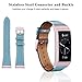 Mornex Replacement Leather Band Compatible with Fitbit Charge 5, Classic Genuine Leather Wristband for Men Women(Blue-Pink Buckle)