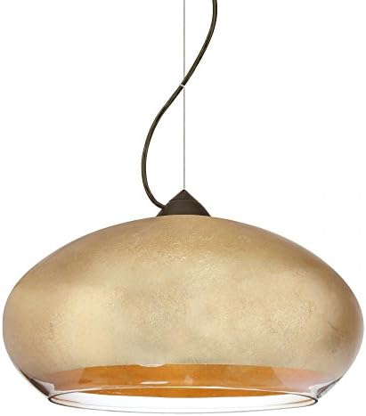 Besa Lighting 1KX-4345GF-BR 1X75W A19 Brio 14 Pendant with Gold Foil Glass, Bronze Finish