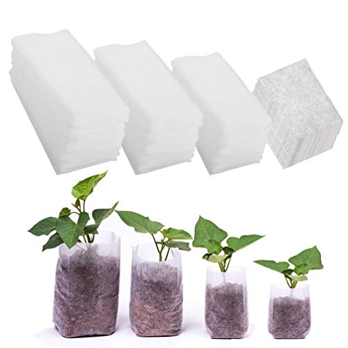 TUANTUAN 400 Pcs Biodegradable Non-Woven Grow Bags Plants Seeding Grow Bags Nursing Seedling Raising Pots Plants Pouch, 4 Sizes