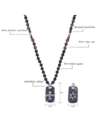 Joyería hecha a mano PEARLADA gótico del cráneo del acero inoxidable de larga pendiente Negro Onyx collar de cuentas de piedra