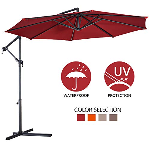 Giantex 10ft Offset Hanging Patio Umbrella, Outdoor Market Umbrellas w/Crank Lift & Cross Ba ...