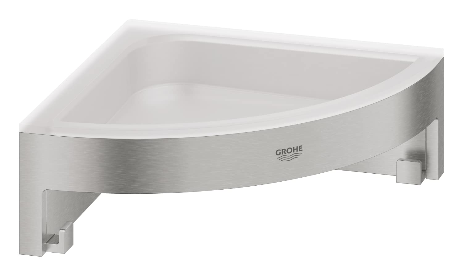 GROHE Start Cube Corner Shower Basket – Bathroom Wall Mounted Corner Shelf (Metal and Plastic, with Screws and Dowels), Size 160 mm, Extra easy to fit with GROHE QuickGlue, Stainless Steel, 41106DC0