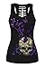 FISACE Women's Skull Print Hollow Out T-Shirt Crew Neck Sleeveless Plus Size Tank Top Purple