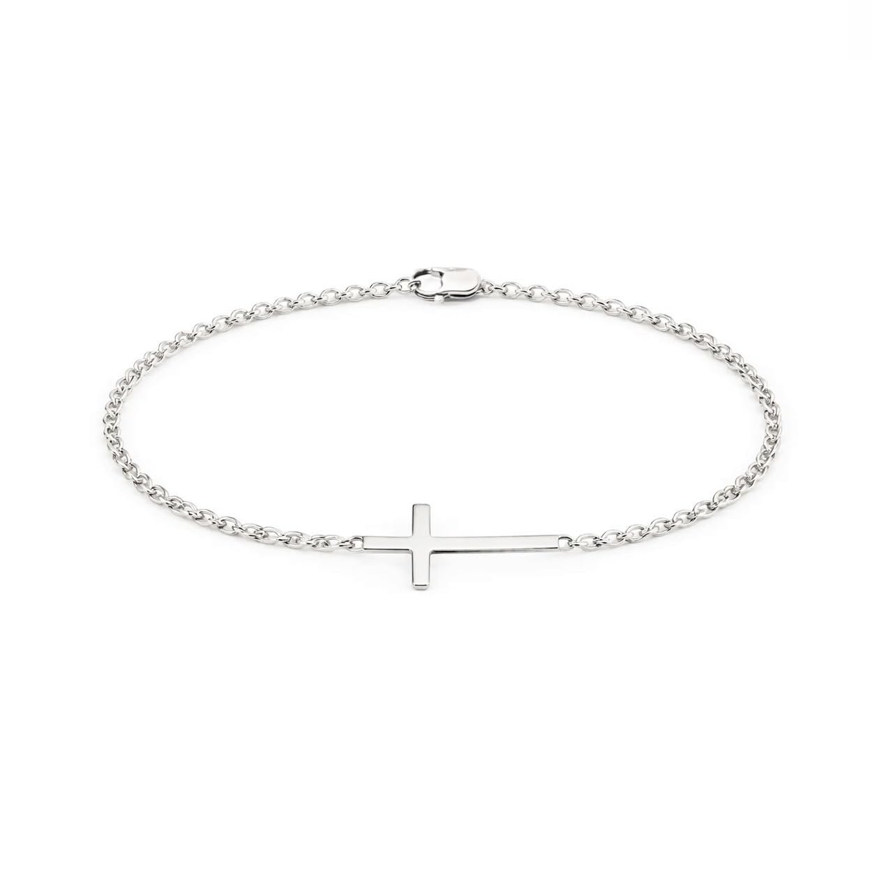 Sovats 925 Sterling Silver Sideways Cross Bracelet for Women, Minimalist Faith Jewelry, Horizontal Cross Chain Bracelet, Lobster Clasp