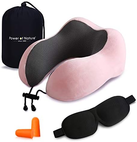 Pon Travel Pillow Luxury Memory Foam Neck & Head Support Pillow Soft Sleeping Rest Cushion for Airplane Car & Home Best Gift(Pink)