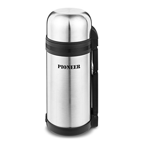 Pioneer Flasks SVP1500 Vacuum Insulated Leakproof Flask with 2 Cups and Retractable Handle Stainless Steel 1500ml 15L