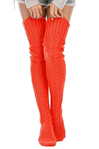 Leoparts Women's Cable Knitted Thigh High Boot Socks Extra Long