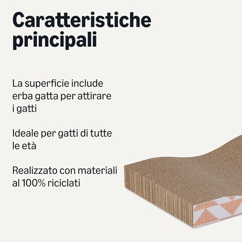- Colonna Tiragraffi per Gatti, Tappetino Tiragraffi per Gatti da Interno con Erba Gatta, Monostrato con Forma Curva, 41,9cm x 20,6cm x 4,1cm, Confezione da 2