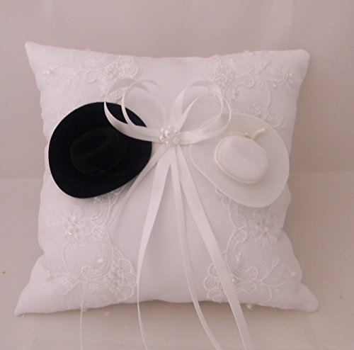 Wedding Reception Western Hats 6 Psc Set Guest Book Pillow Basket (2) Garters - Thumbnail 3