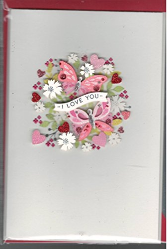 Signature I Love you Valentine's Day Card With Envelope Butterfly Wreath Inside Message Thank you for making life so beautiful Happy Valentine's Day