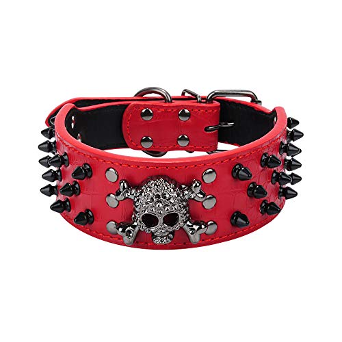 haoyueer Sharp Spiked Studded Dog Collar 2 Inch Width Stylish Leather Dog Collars for Medium & Large Dogs Pitbull,Labrador,Boxer Rottweiler German Shepherd … (L, Red-3)